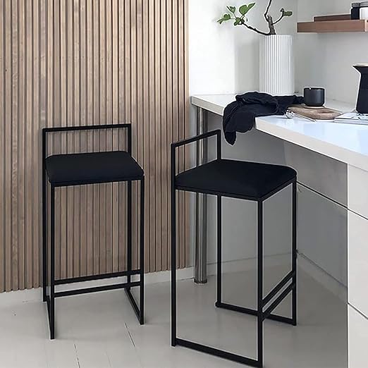 Campco velvet bar stool with backrest for dining room, black