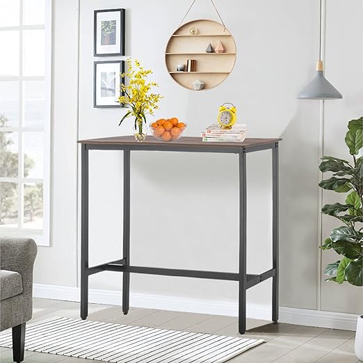 A 41-inch rectangular bar table from Oound, industrial style, suitable for the kitchen, dining room, living room, entryway, and sofa, featuring a brown wood top and black metal frame.