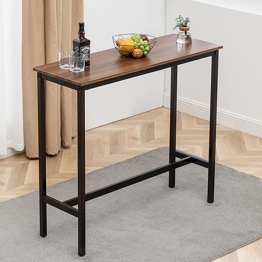 A 41-inch rectangular bar table from Oound, industrial style, suitable for the kitchen, dining room, living room, entryway, and sofa, featuring a brown wood top and black metal frame.