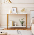 Entryway console table made of artificial marble and medium-density fiberboard with a gold Loglas frame (double layer, white marble)