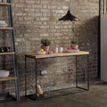 Industrial console table with drawer, black metal frame and brown wood top, entryway table with shelf for hallway, living room or behind sofa