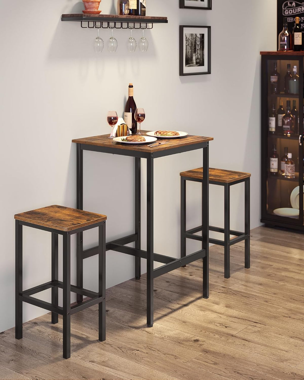 Bar table with dining chair, two kitchen chairs, black color