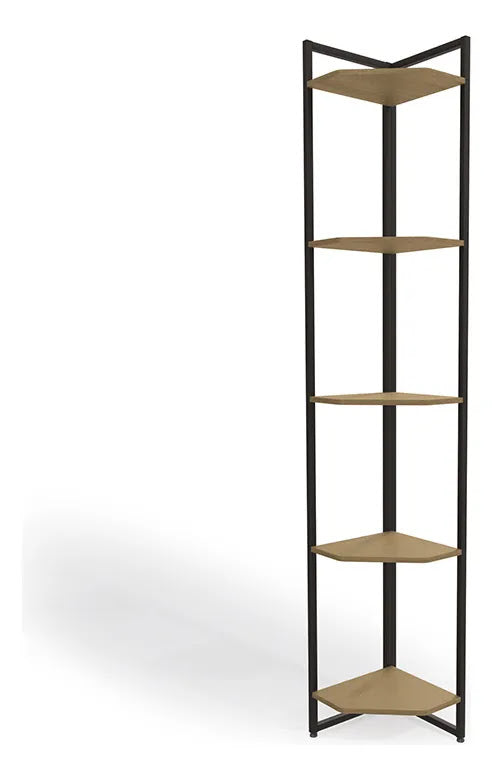 Modern corner shelving unit made of metal and plywood – 5 shelves with a stylish vertical design