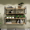 Modern home decor. Wall shelves with metal frames and wooden shelves; countertops