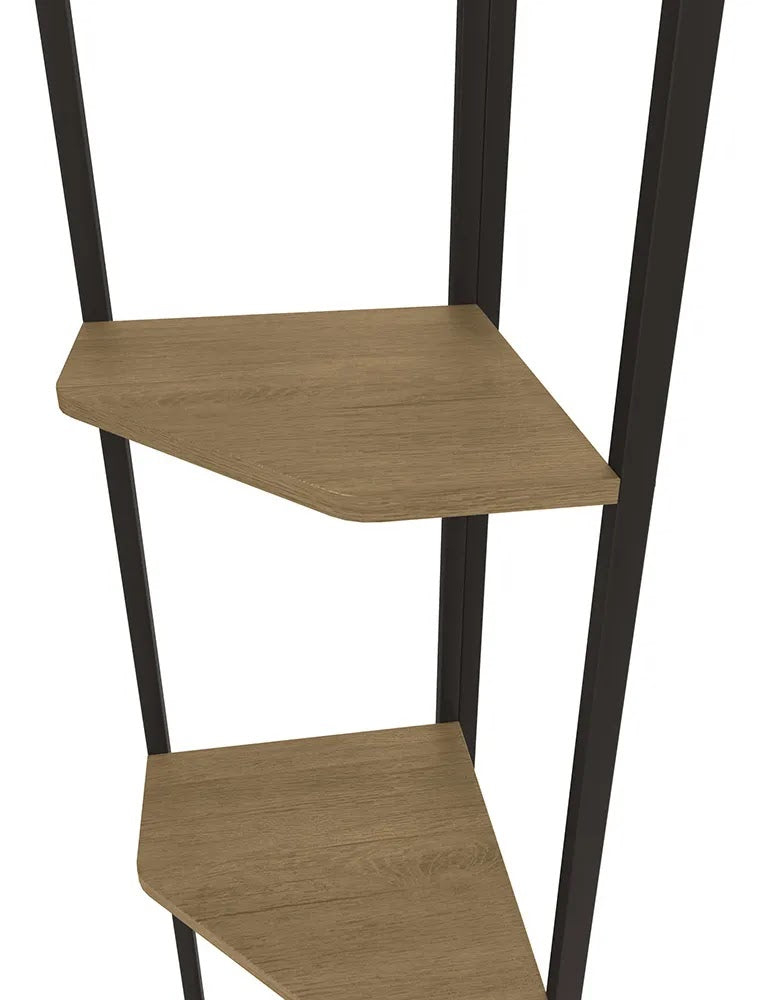 Modern corner shelving unit made of metal and plywood – 5 shelves with a stylish vertical design