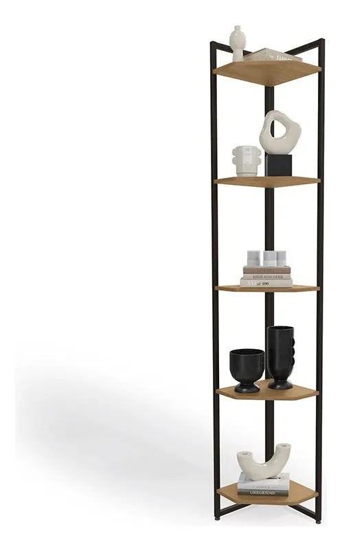 Modern corner shelving unit made of metal and plywood – 5 shelves with a stylish vertical design