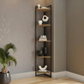 Modern corner shelving unit made of metal and plywood – 5 shelves with a stylish vertical design