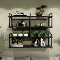Modern home decor. Wall shelves with metal frames and wooden shelves; countertops
