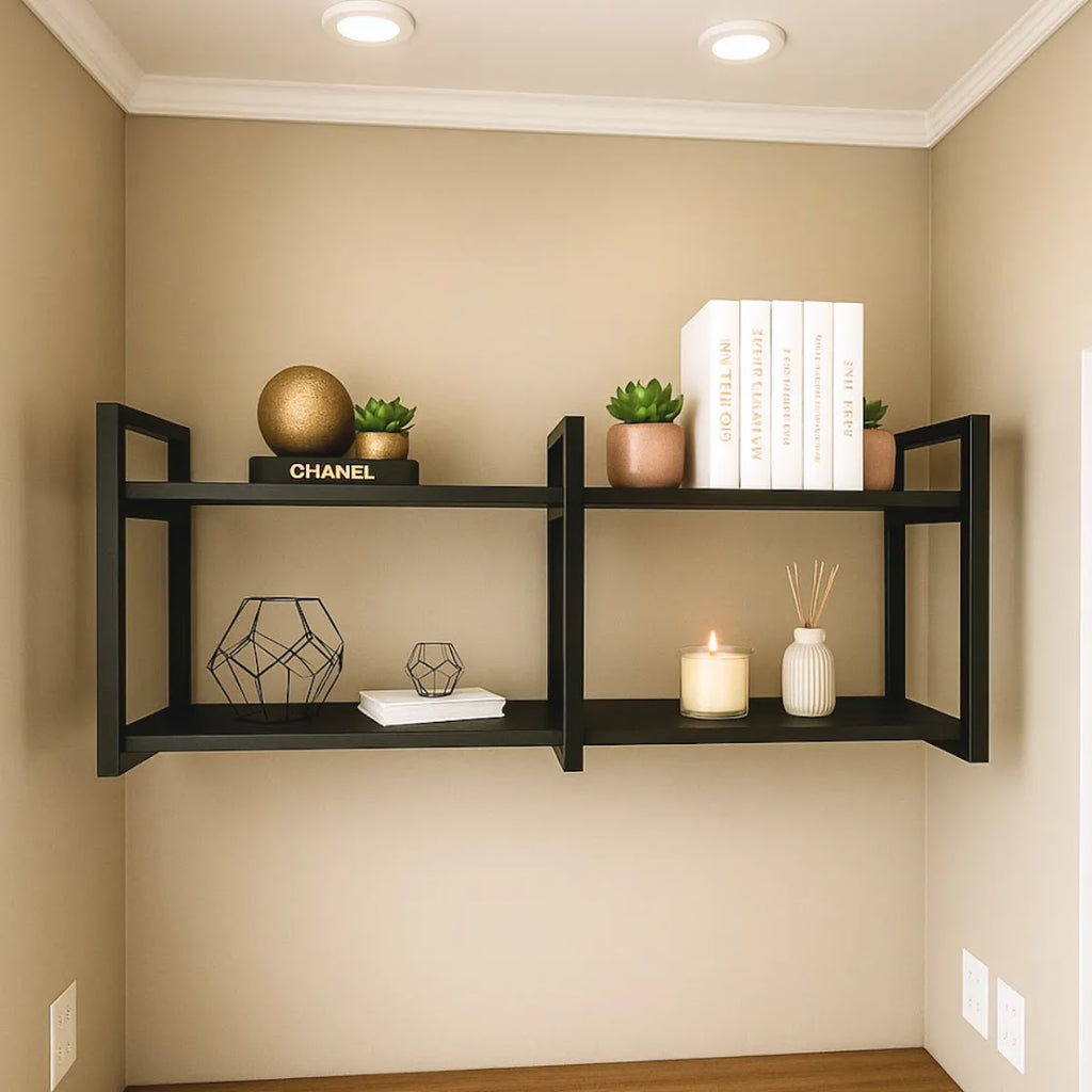 Modern wall shelf unit - metal and plywood - contemporary multi-shelf design