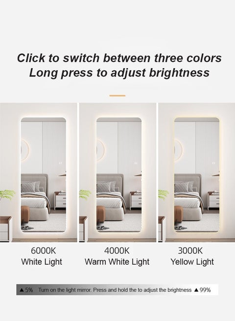 Full-length, rectangular, high-definition LED wall-mounted mirror measuring 80 x 180 cm