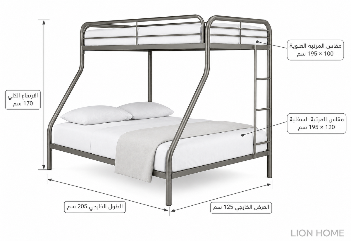 سرير دورين حديد 100×120 سم رمادي ميتاليك | LION HOME