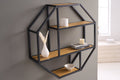 Decorative hexagonal wall shelf made of metal and wood | Modern geometric design for contemporary homes