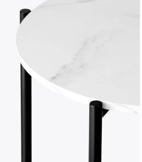 Round Side Table 40cm - Metal Frame & Marble Wood Top - 2 Tier Modern Design - Black | Lion Home