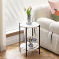 Round Side Table 40cm - Metal Frame & Marble Wood Top - 2 Tier Modern Design - Black | Lion Home