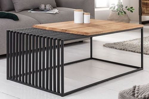 Coffee table made of metal and natural wood