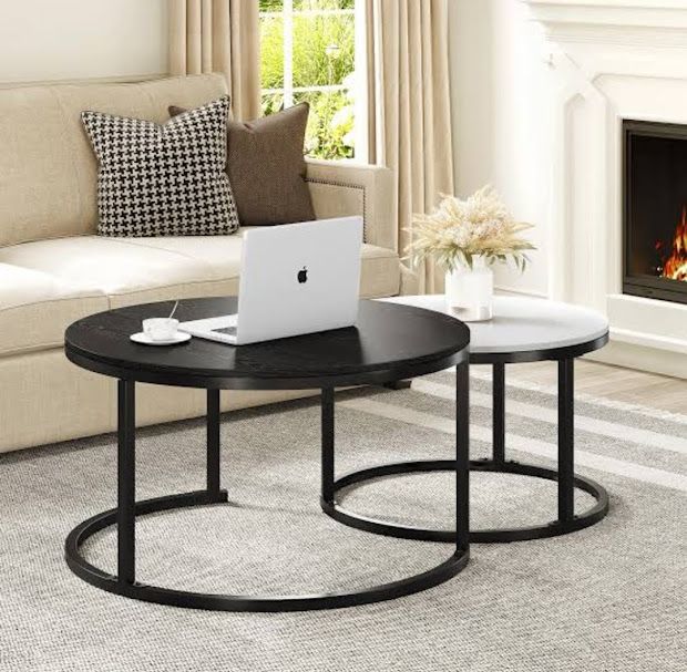 Two-piece nesting table, black and white