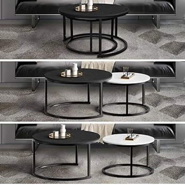 Two-piece nesting table, black and white