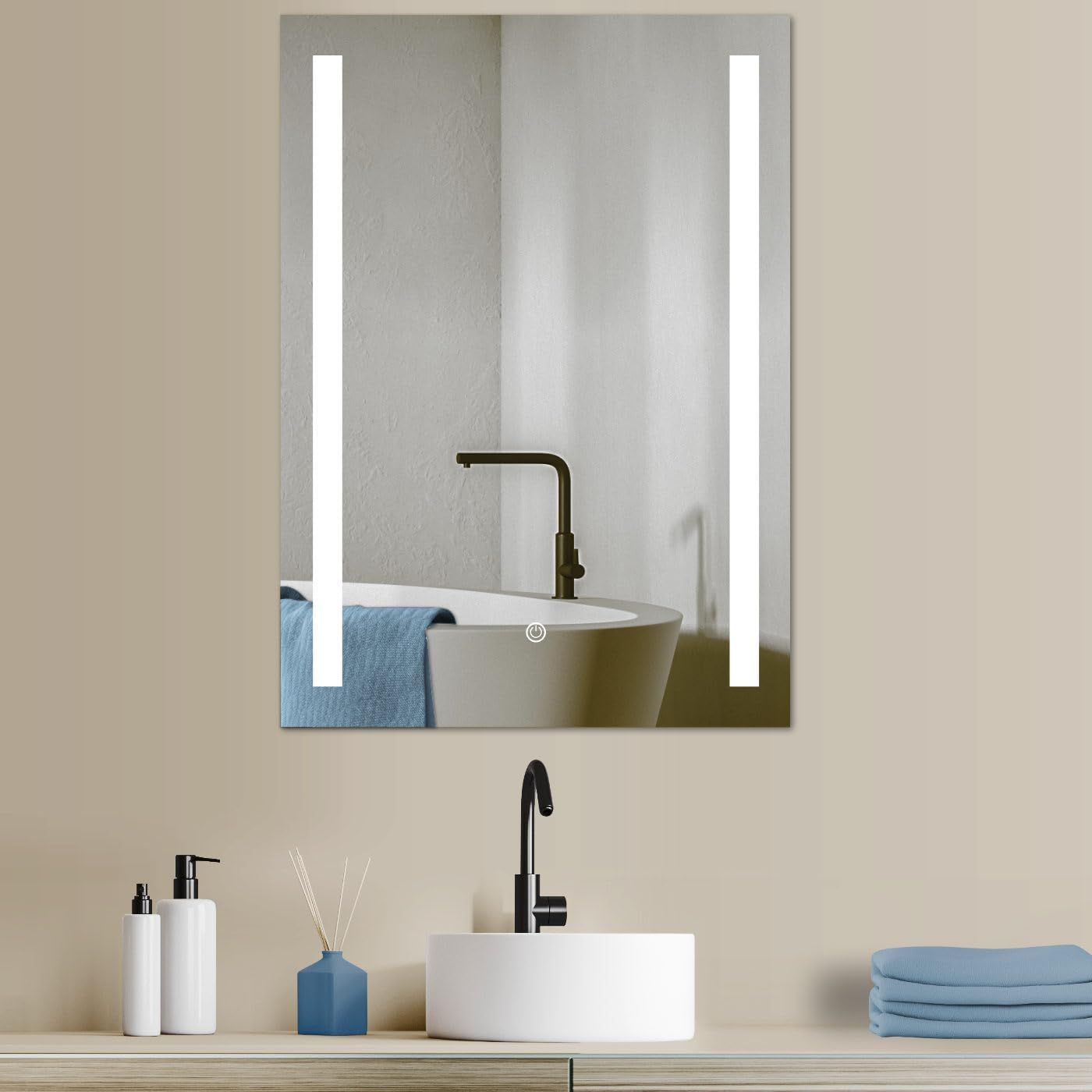 LED Bathroom Mirror 60x80 cm - Touch Control - 3 Light Colors - Anti Fog - Modern Design | Lion Home