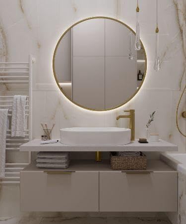 Mirror with metal frame, yellow LED light - 70 cm