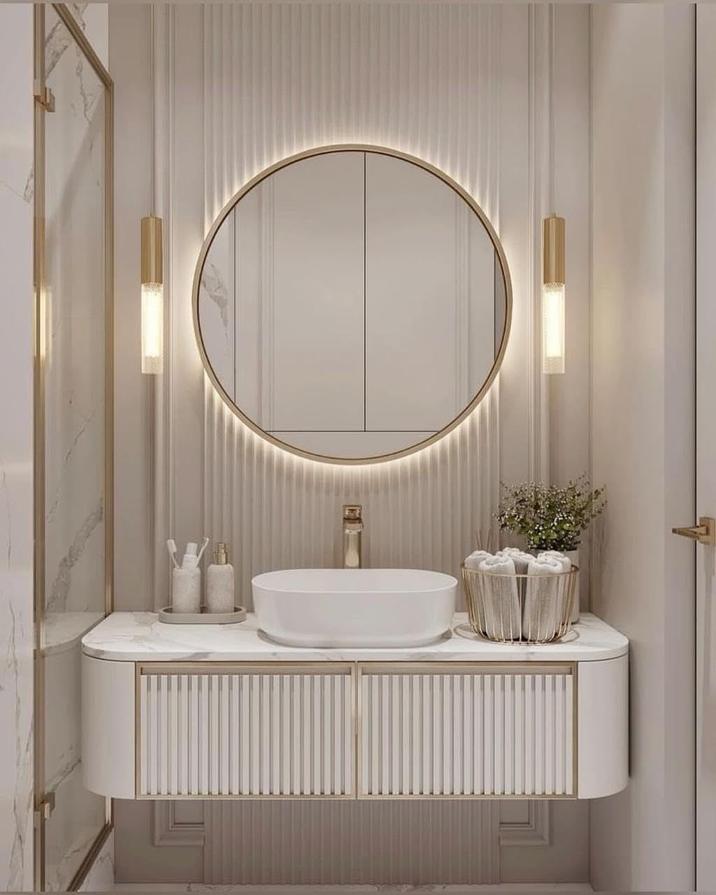 Mirror with metal frame, yellow LED light - 70 cm