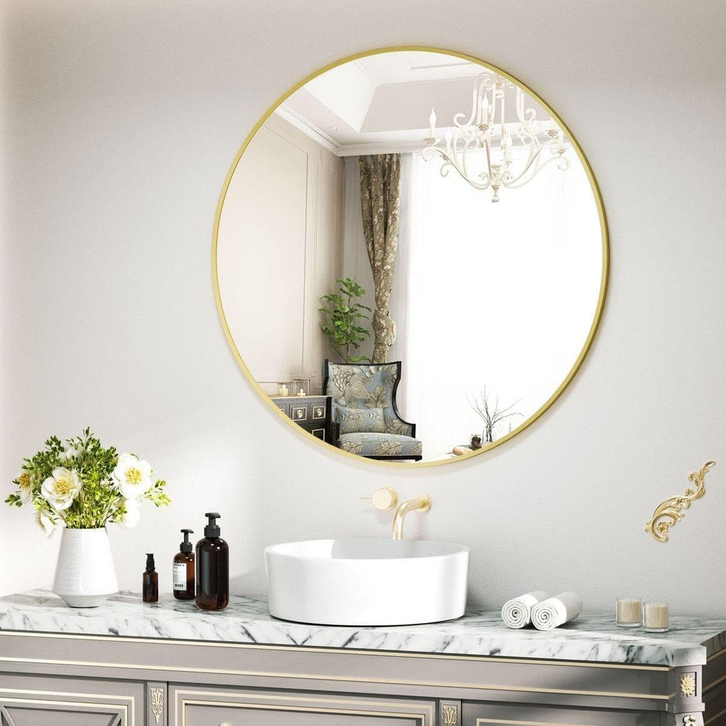 Round mirror with metal frame, 70cm diameter