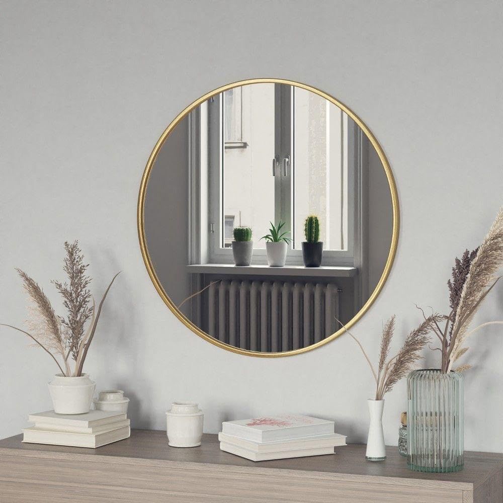 Round mirror with metal frame, 70cm diameter