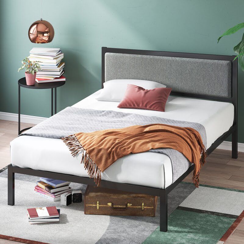 160cm metal bed with upholstered backrest