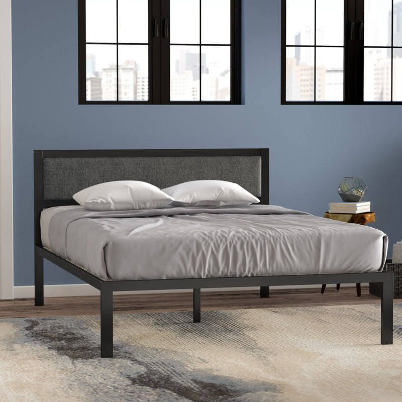 160cm metal bed with upholstered backrest