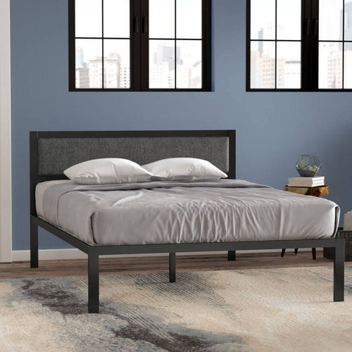 160cm metal bed with upholstered backrest