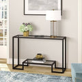 Console Table 115cm - Black Metal Frame & Glass Top - Modern Entryway Table | Lion Home