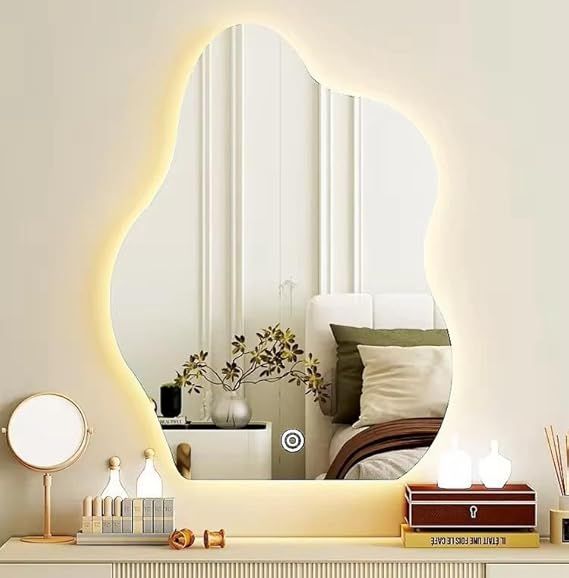 Smart wall mirror with LED touch lighting, frameless polished finish, anti-fog bathroom mirror with 3 adjustable lighting modes (warm, neutral, and white), dimmable brightness, and memory function, 95 x 75 cm