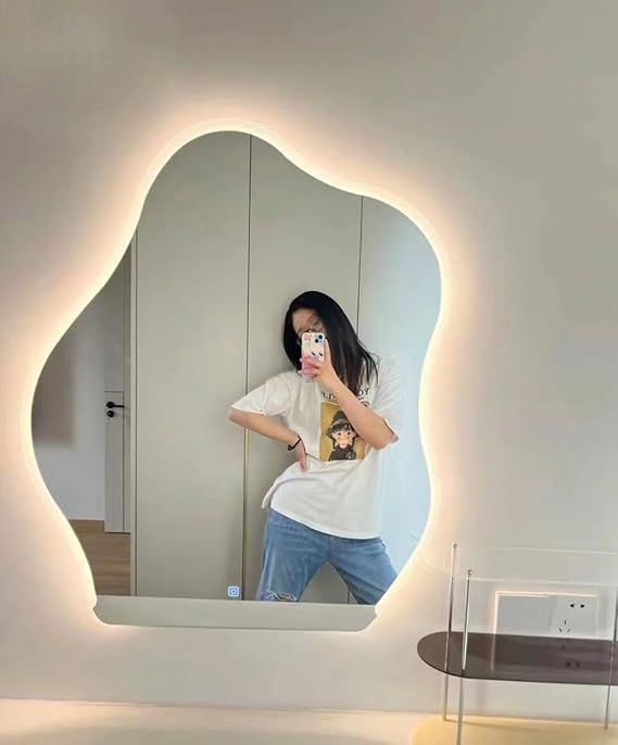 Smart wall mirror with LED touch lighting, frameless polished finish, anti-fog bathroom mirror with 3 adjustable lighting modes (warm, neutral, and white), dimmable brightness, and memory function, 95 x 75 cm