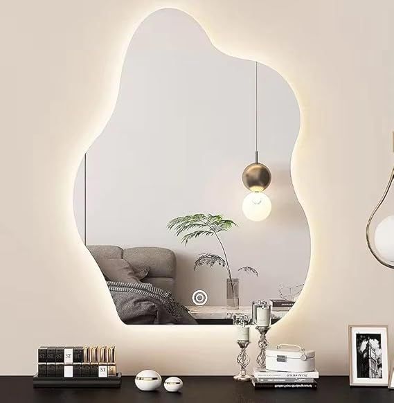 Smart wall mirror with LED touch lighting, frameless polished finish, anti-fog bathroom mirror with 3 adjustable lighting modes (warm, neutral, and white), dimmable brightness, and memory function, 95 x 75 cm