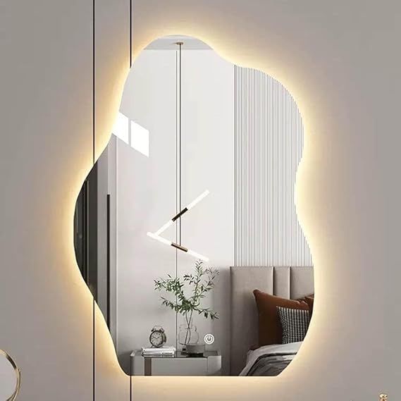 Smart wall mirror with LED touch lighting, frameless polished finish, anti-fog bathroom mirror with 3 adjustable lighting modes (warm, neutral, and white), dimmable brightness, and memory function, 95 x 75 cm