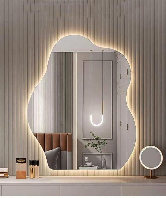 Smart wall mirror with LED touch lighting, frameless polished finish, anti-fog bathroom mirror with 3 adjustable lighting modes (warm, neutral, and white), dimmable brightness, and memory function, 95 x 75 cm