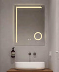 Smart LED touch wall mirror, 80x60cm - Anti-fog heated bathroom mirror with digital clock and temperature display, 3 adjustable lighting modes (warm, neutral, cool), modern frameless design