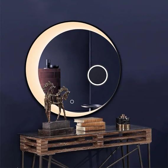 LED bathroom mirror with 3 colors and touch control, modern wall mirror with backlight for makeup, dimmable light for bathroom and bedroom