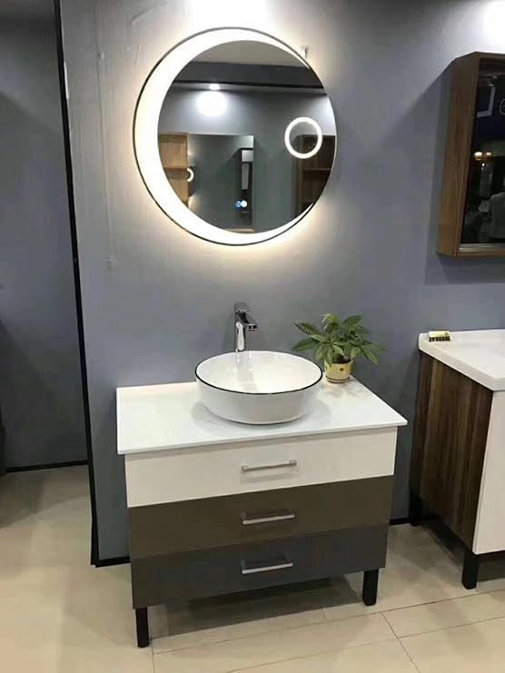 LED bathroom mirror with 3 colors and touch control, modern wall mirror with backlight for makeup, dimmable light for bathroom and bedroom