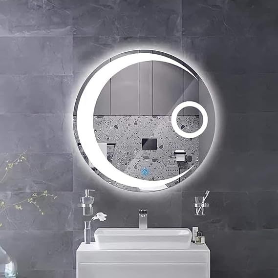LED bathroom mirror with 3 colors and touch control, modern wall mirror with backlight for makeup, dimmable light for bathroom and bedroom