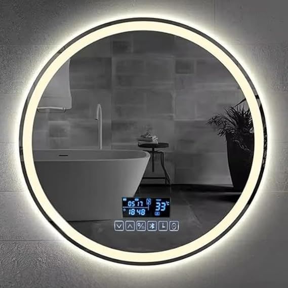 70 x 70 cm Bluetooth Smart LED Wall Mirror - Anti-fog Touch Bathroom Mirror with Speaker, Clock and Temperature Display, 3 Lighting Modes, and Frameless Design