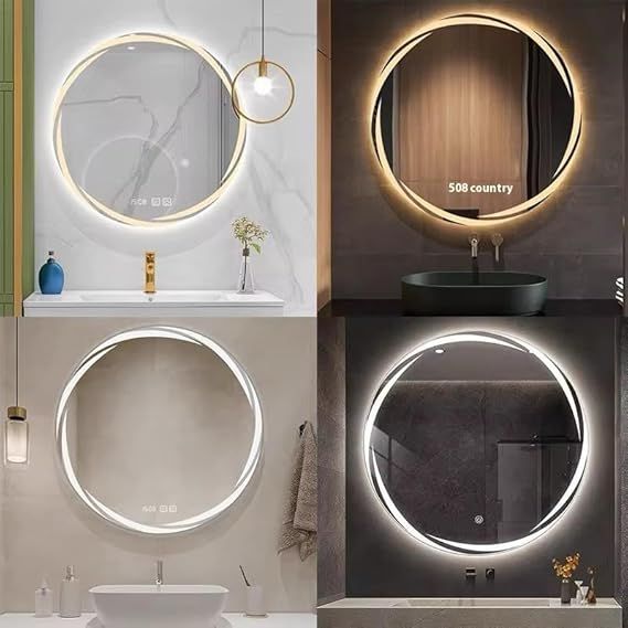 Smart touch wall mirror with LED light, anti-fog heater, digital clock and temperature display, 3 adjustable lighting colors - warm, white, neutral - modern bathroom mirror 70 x 70 cm