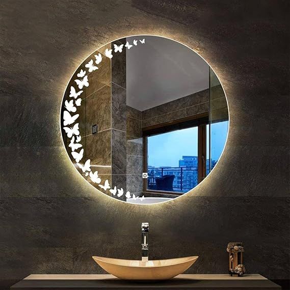 Leon Home 70x70cm Touchscreen LED Wall Mirror - Smart Dimmable Vanity Mirror with 3 Lighting Modes (Warm, Neutral, White), Anti-Fog, Memory Function, Frameless Polished Glass for Bathroom and Bedroom