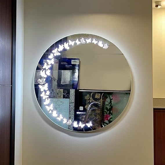 Leon Home 70x70cm Touchscreen LED Wall Mirror - Smart Dimmable Vanity Mirror with 3 Lighting Modes (Warm, Neutral, White), Anti-Fog, Memory Function, Frameless Polished Glass for Bathroom and Bedroom