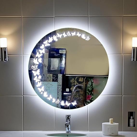 Leon Home 70x70cm Touchscreen LED Wall Mirror - Smart Dimmable Vanity Mirror with 3 Lighting Modes (Warm, Neutral, White), Anti-Fog, Memory Function, Frameless Polished Glass for Bathroom and Bedroom