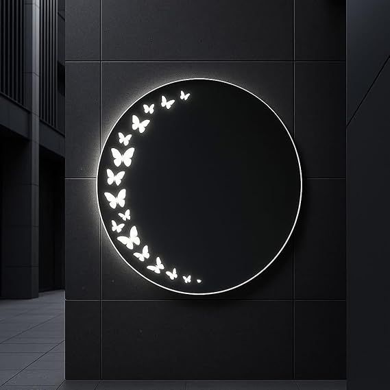 Leon Home 70x70cm Touchscreen LED Wall Mirror - Smart Dimmable Vanity Mirror with 3 Lighting Modes (Warm, Neutral, White), Anti-Fog, Memory Function, Frameless Polished Glass for Bathroom and Bedroom