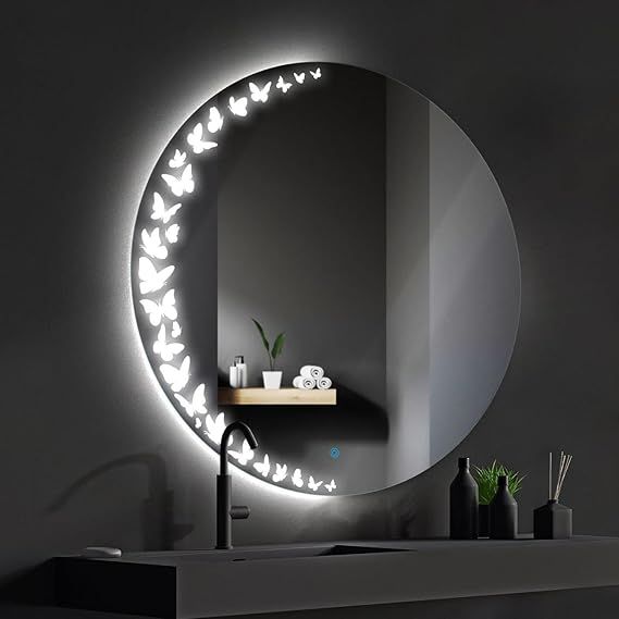 Leon Home 70x70cm Touchscreen LED Wall Mirror - Smart Dimmable Vanity Mirror with 3 Lighting Modes (Warm, Neutral, White), Anti-Fog, Memory Function, Frameless Polished Glass for Bathroom and Bedroom