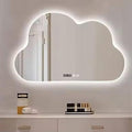 Cloud-shaped LED mirror with digital display, smart bathroom mirror with touch control, anti-fog, time/temperature display, dimmable lighting for modern bathrooms and children's rooms
