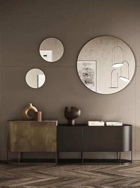 Round wall mirror set, metal frame, black, modern home decor for living room, bedroom, and entryway, shatterproof glass, easy installation, a stylish modern touch for your home