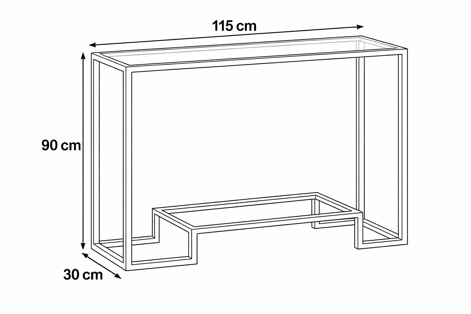 Console Table 115cm - Black Metal Frame & Glass Top - Modern Entryway Table | Lion Home