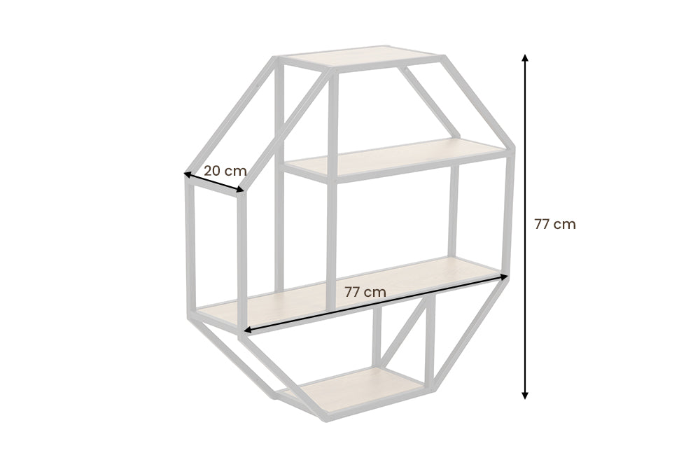 Decorative hexagonal wall shelf made of metal and wood | Modern geometric design for contemporary homes